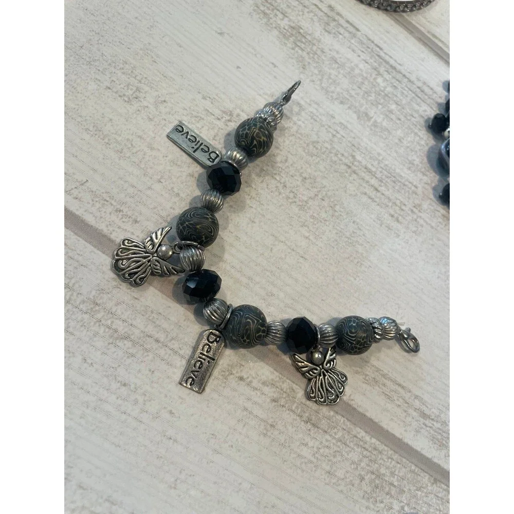 *Vintage costume, jewelry lot, bracelets, necklace, earrings, black white silver